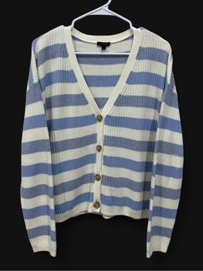 Talbots Striped Ribbed Button Down Cardigan Small Preppy Knit Sweater‎ Casual
